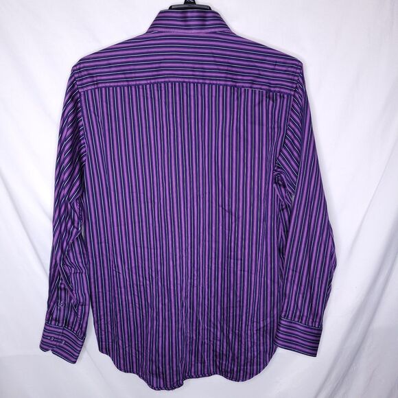 Bugatchi Shirt Mens Large Striped Purple - Picture 5 of 12